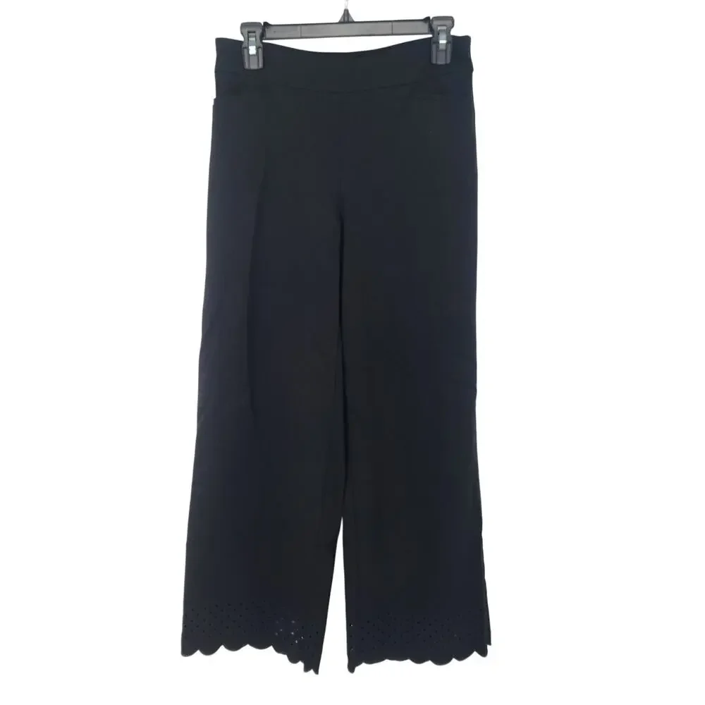 Chico's Black Pull on Eyelet Scallop Hem Cropped Wide Leg Pants Women OT-4 tall - Picture 11 of 11